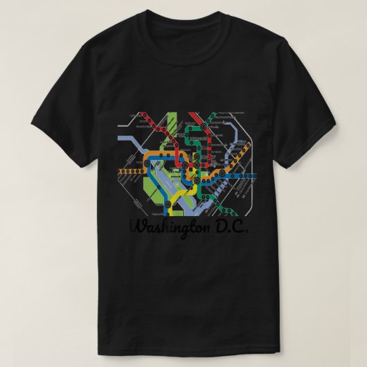 ワシントンDCアートギフトシティレールトランの地下鉄地図 Tシャツ (デザイン正面)