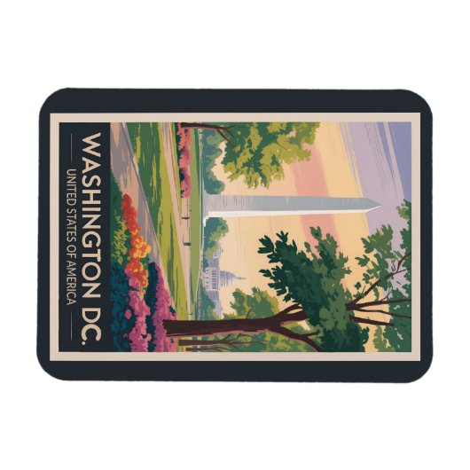ワシントンDCイラストレーション旅行芸術ヴィンテージ マグネット (横)