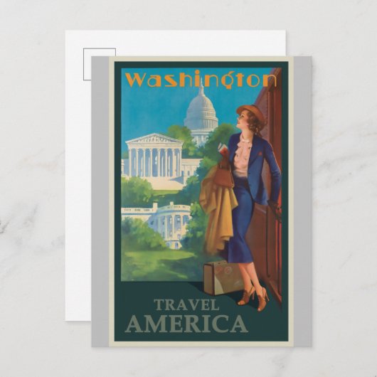ワシントンDCキャピトルヴィンテージ旅行ポスター ポストカード (正面/裏面)