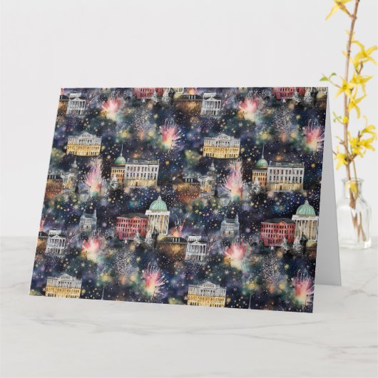 ワシントンDCクリスマスと新年の水の色 カード (黄色い花)