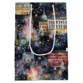 ワシントンDCクリスマスと新年の水の色 ミディアムペーパーバッグ (裏面)