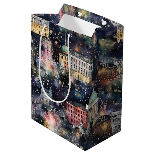 ワシントンDCクリスマスと新年の水の色 ミディアムペーパーバッグ (裏面アングル)