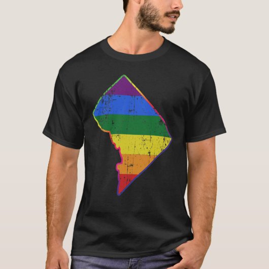 ワシントンDCシルエットLGBTプライド国旗 Tシャツ (正面)