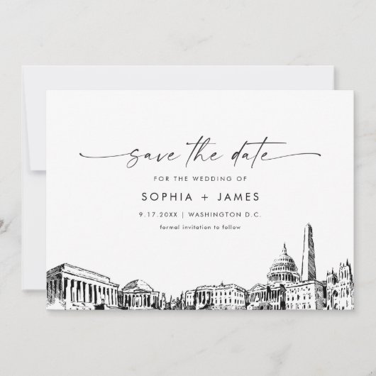 ワシントンDCスカイラインウェディング日付カードを保存 招待状 (正面)