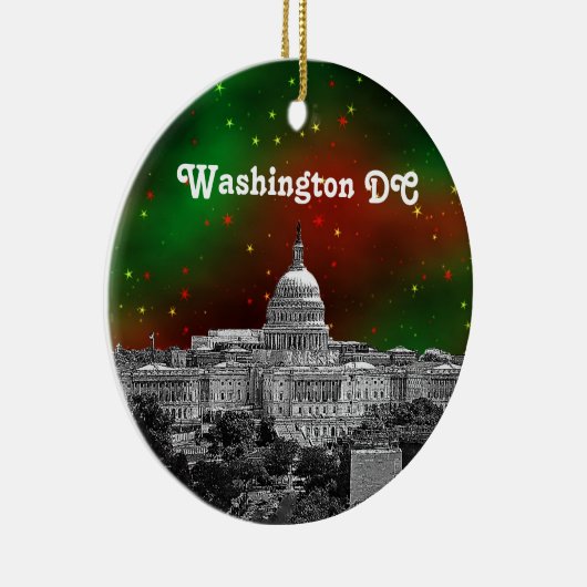 ワシントンDCスカイライングリーンレッドスターリースカイクリスマス セラミックオーナメント (右)