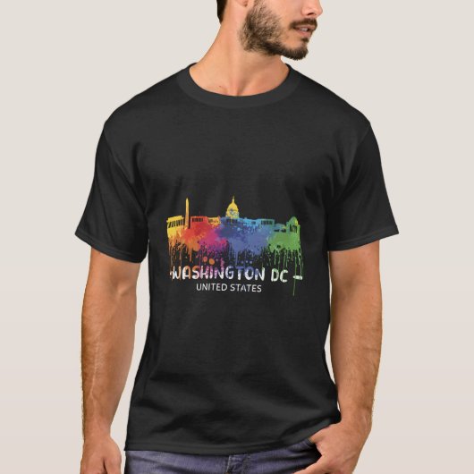 ワシントンDCスカイライン水の色の都市のお土産Us Tシャツ (正面)