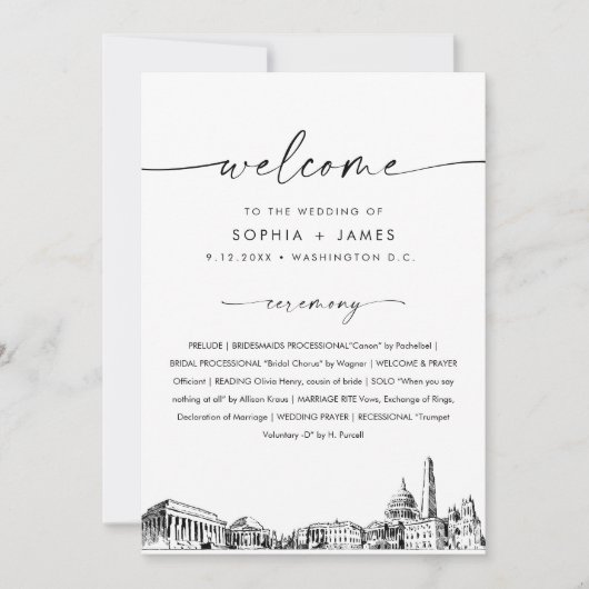 ワシントンDCスカイライン結婚式プログラム 5x7 カード (正面)