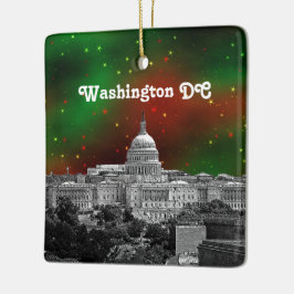 ワシントンDCスカイライン グリーン レッド スターリースカイ クリスマス セラミックオーナメント