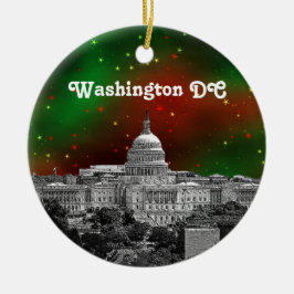 ワシントンDCスカイライン グリーン レッド スターリースカイ クリスマス セラミックオーナメント