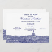 ワシントンDCネイビースカイラインシルエットスウィート16 招待状 (正面/裏面)