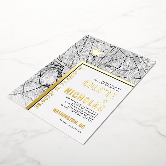 ワシントンDCラブロケーター |シティテーマ結婚の 箔招待状 (回転した状態)