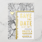 ワシントンDCラブロケーター |結婚式の日付の保存 箔招待状 (正面)