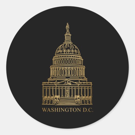 ワシントンDCランドマークキャピトルハンドスケッチ ラウンドシール (正面)