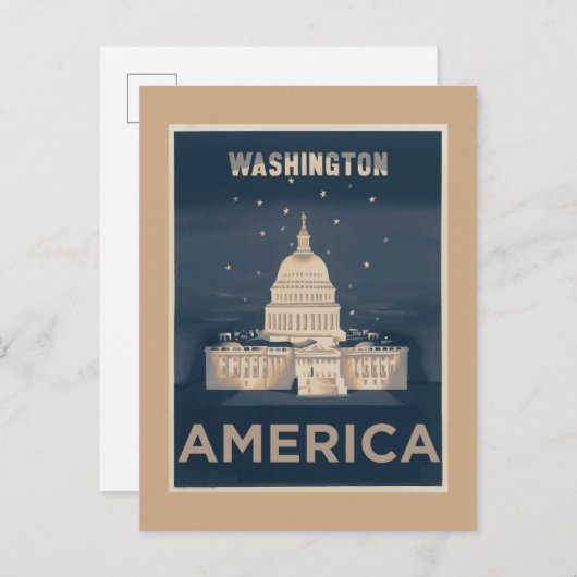 ワシントンDCヴィンテージ旅行ポスター ポストカード (正面/裏面)