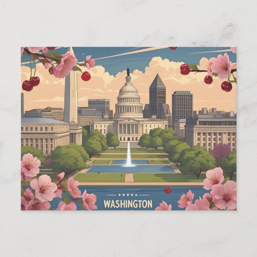 ワシントンDC春のスカイライン_桜 ポストカード (正面)