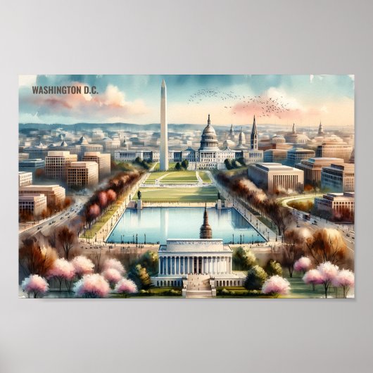 ワシントンDC有名な旅行の場所の水色 ポスター (正面)