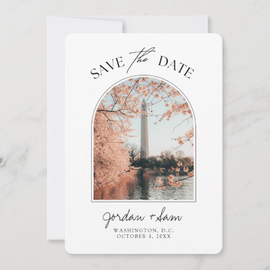 ワシントンDC結婚のさくらんぼブロッサムの日付を保存 招待状 (正面)