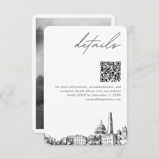 ワシントンDC結婚のモダン詳細QRコード エンクロージャーカード (正面/裏面)