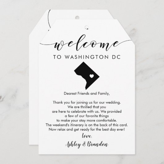 ワシントンDC結婚の歓迎ラベル&旅程 (正面/裏面)