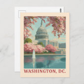 ワシントンDC -さくらんぼの花とキャピトル建物 ポストカード (正面/裏面)