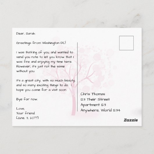 ワシントンDC チェリーの枝のジェファーソン記念館 ポストカード (裏面)