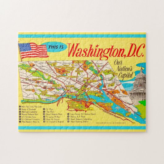 ワシントンDC ビンテージ 11x14 地図パズル ジグソーパズル (横)