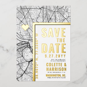 ワシントンDC ラブロケーター   結婚式の招待状 Save the Date 箔招待状