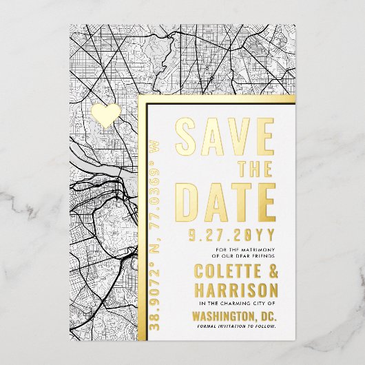 ワシントンDC ラブロケーター | 結婚式の招待状 Save the Date 箔招待状 (正面)