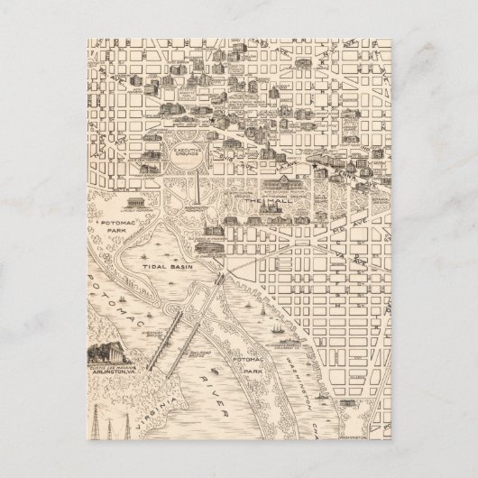 ワシントンDC ヴィンテージ地図 ポストカード (正面)