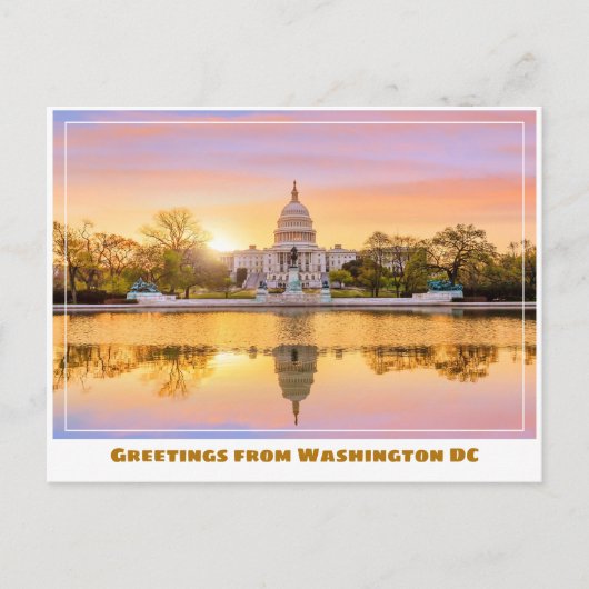 ワシントンDC 米国議会議事堂 夕焼け  リフレクション ポストカード (正面)