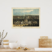 ワシントンDC 1871アンティークパノラママップ ポスター (キッチン)