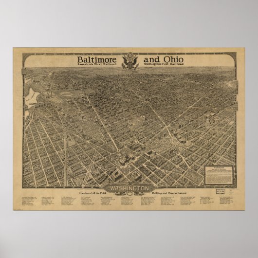 ワシントンDC 1923アンティークパノラママップ ポスター (正面)