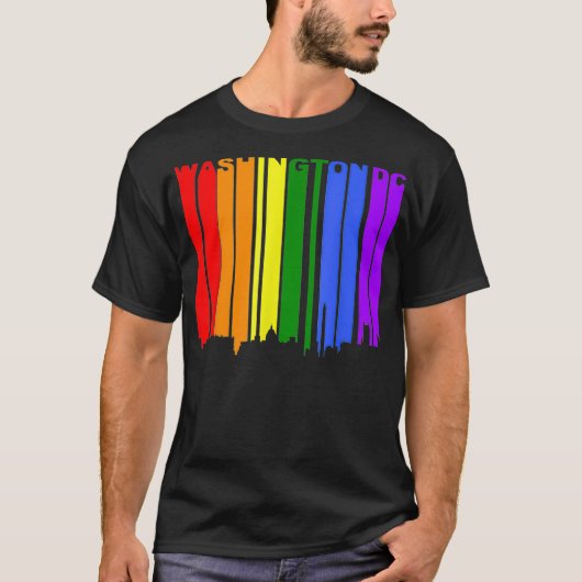 ワシントンDC LGBTQゲイプライドレインボースカイライン Tシャツ (正面)