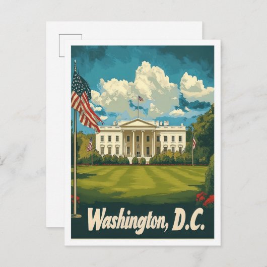 ワシントンDC USAアートヴィンテージトラベルイラストレーション ポストカード (正面/裏面)