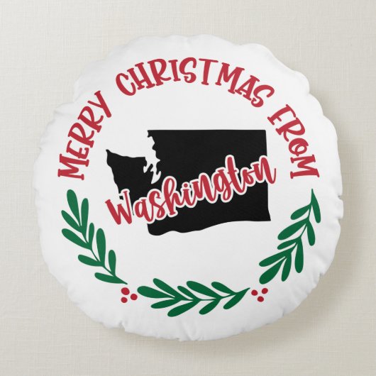 ワシントンUSレッドグリーンホワイトからのメリークリスマス ラウンドクッション (正面)