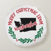 ワシントンUSレッドグリーンホワイトからのメリークリスマス ラウンドクッション (裏面)