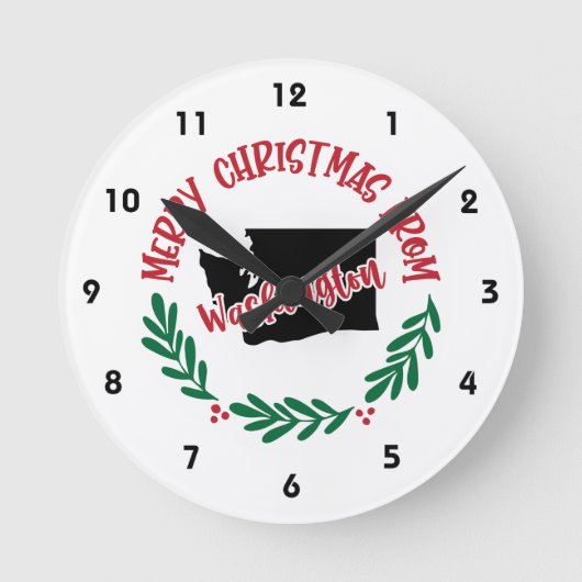 ワシントンUSレッドホリーベリーからのメリークリスマス ラウンド壁時計 (正面)