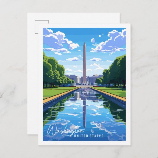ワシントンUSAヴィンテージ旅行イラストレーション ポストカード (正面/裏面)