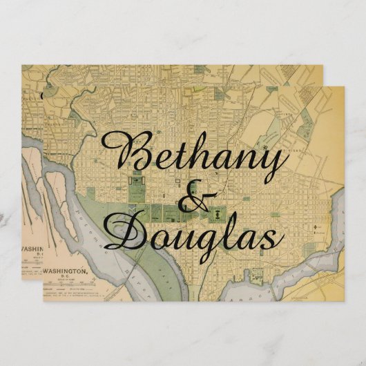 ワシン素朴トンDCマップ結婚式招待状 招待状 (正面/裏面)