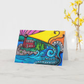 ワシ港の灯台挨拶状 カード (黄色い花)