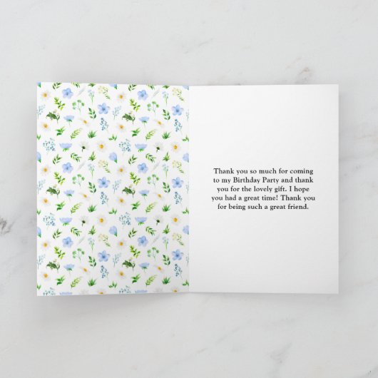 ワスレナグサとデイジーの花の誕生日パーティー サンキューカード (内部)