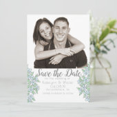 ワスレナグサの花束の写真を使ったSave the Dateカード 招待状 (スタンド正面)