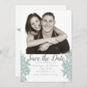 ワスレナグサの花束の写真を使ったSave the Dateカード 招待状 (正面/裏面)