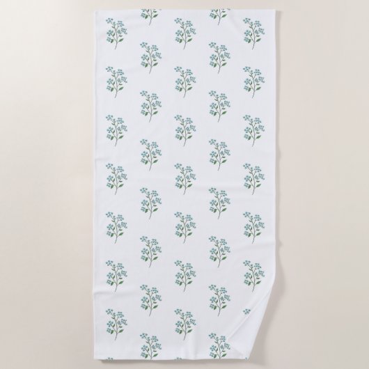 ワスレナグサの花柄プリント プレッピーなドームまたは新築祝い ビーチタオル (正面)