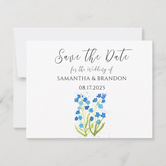 ワスレナグサの花 水彩 ブルー 花の絵 ゆるい農村風 (正面)