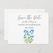 ワスレナグサの花 水彩 ブルー 花の絵 ゆるい農村風 (正面/裏面)