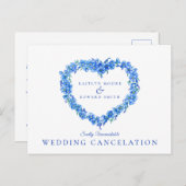 ワスレナグサの青いハートの花輪　結婚式中止 案内ポストカード (正面/裏面)