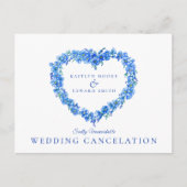 ワスレナグサの青いハートの花輪　結婚式中止 案内ポストカード (正面)
