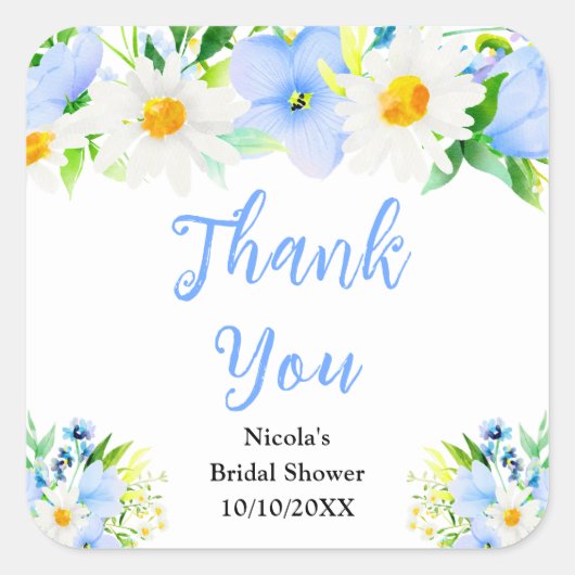 ワスレナグサ ダイジー ブライダルシャワーのお礼 スクエアシール (正面)