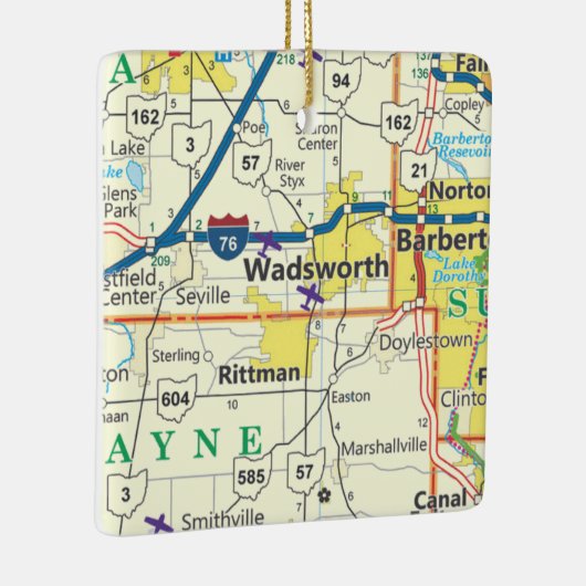ワズワースオハイオヴィンテージの地図 セラミックオーナメント (右)